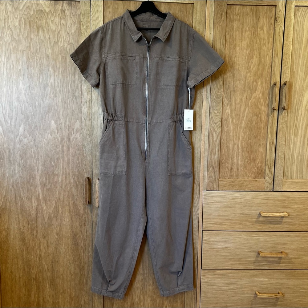 MATE the Label Brown Short-Sleeve Zip-Front Utility Jumpsuit